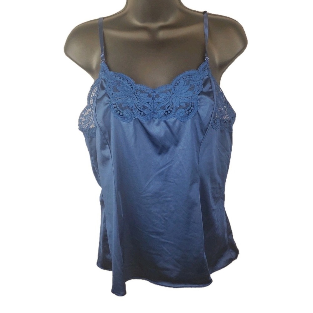 Wonder Maid Cami Womens 36 Blue Vintage 90s Union Coquette Fairy Lace Satin Top‎